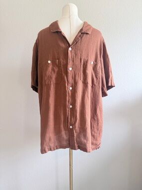 Classic men’s Linen Button-Front Short Sleeve Shirt in Rust